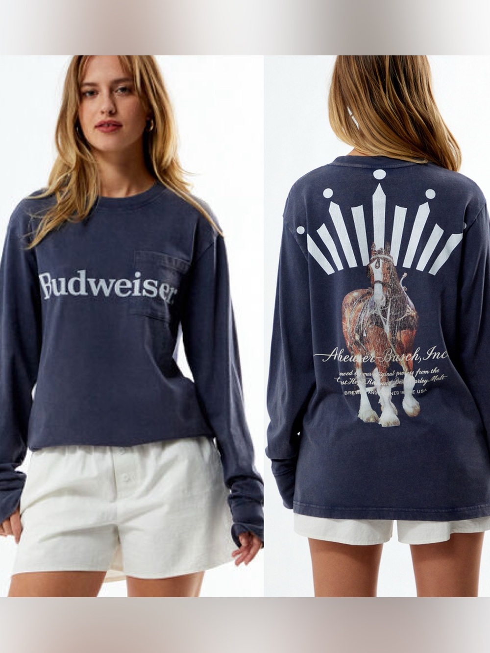 Budweiser PacSun Reversible Long Sleeve Pocket T-Shirt Retro Beer Logo Tee S